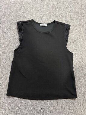 Zara Black Lace-Trim Sleeveless Tank size small